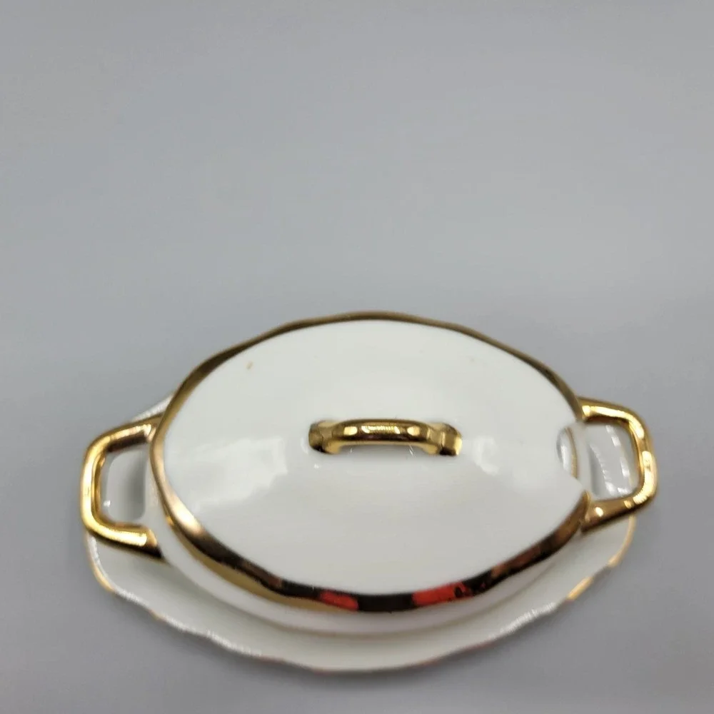 Vintage Condiment Dish Small Tureen Jam Pot with Lid and Plastic Spoon Japan